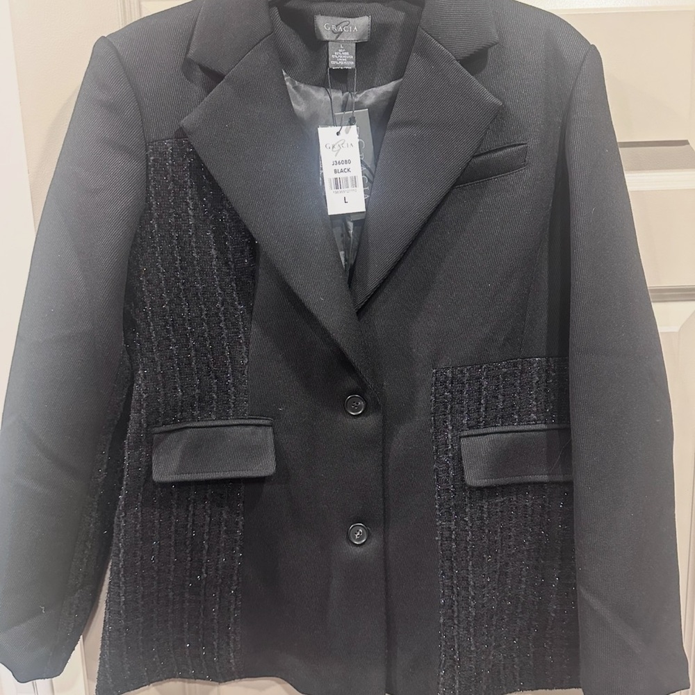 NWTs Gracia Tweed Sparkle Elegant Black Women's Blazer